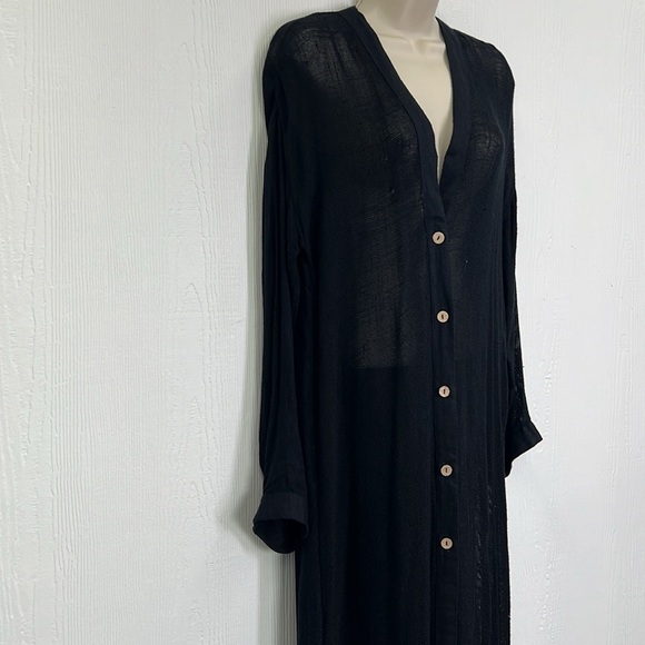 Free People - Black Button Down Long Sleeve Long Lightweight Sweater Duster XS - Picture 4 of 14